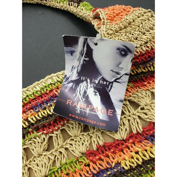 Rampage Raffia Straw Purse Multicolor Hobo Bag Tote Handbag - Picture 2 of 7